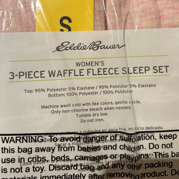 NWT Eddie Bauer Pink 3-Piece Waffle Fleece Sleep Set - Picture 4 of 4